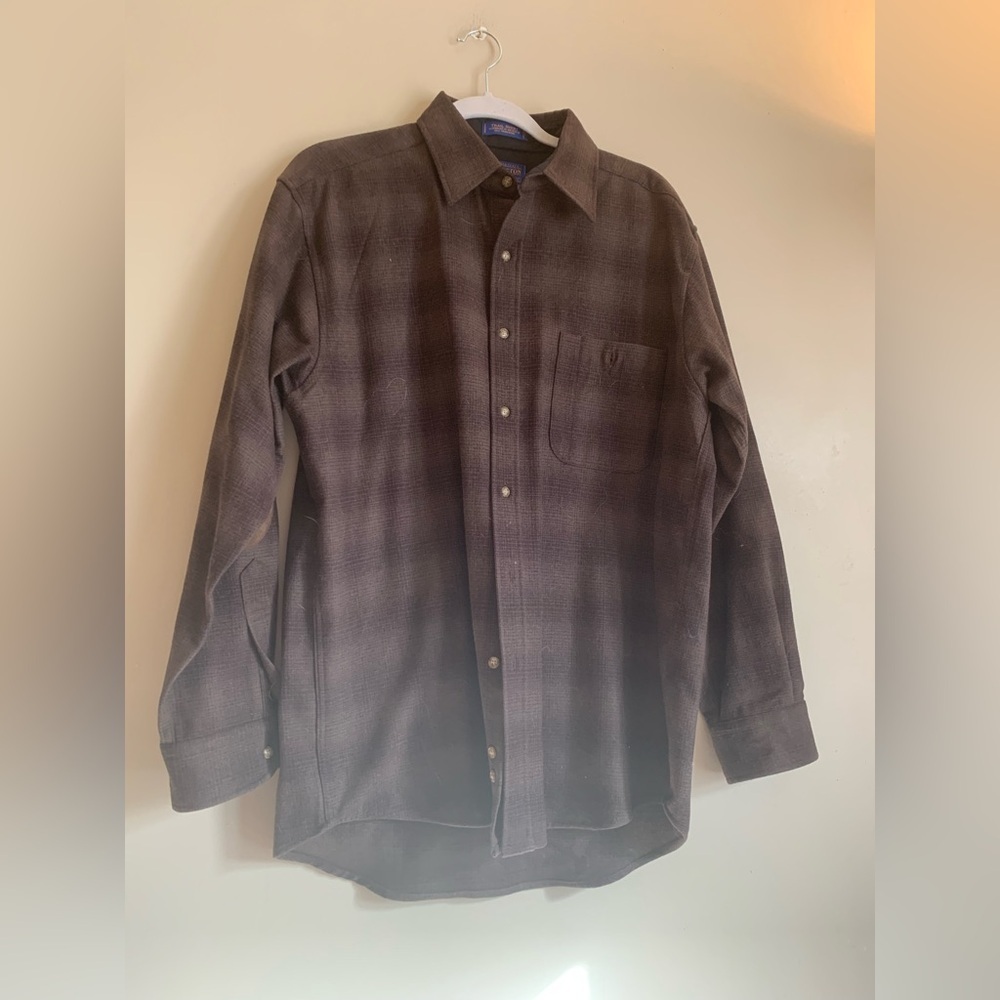 Pendleton Vintage Dark Plaid Casual Shirt Long Sleeved Wool Size Medium Men Top